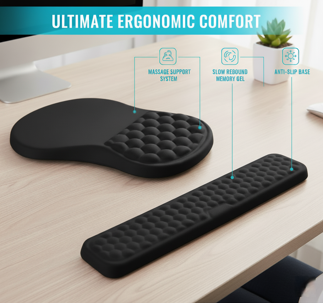 Komfira Memory Foam Wrist Pad – Non-Slip PU Base